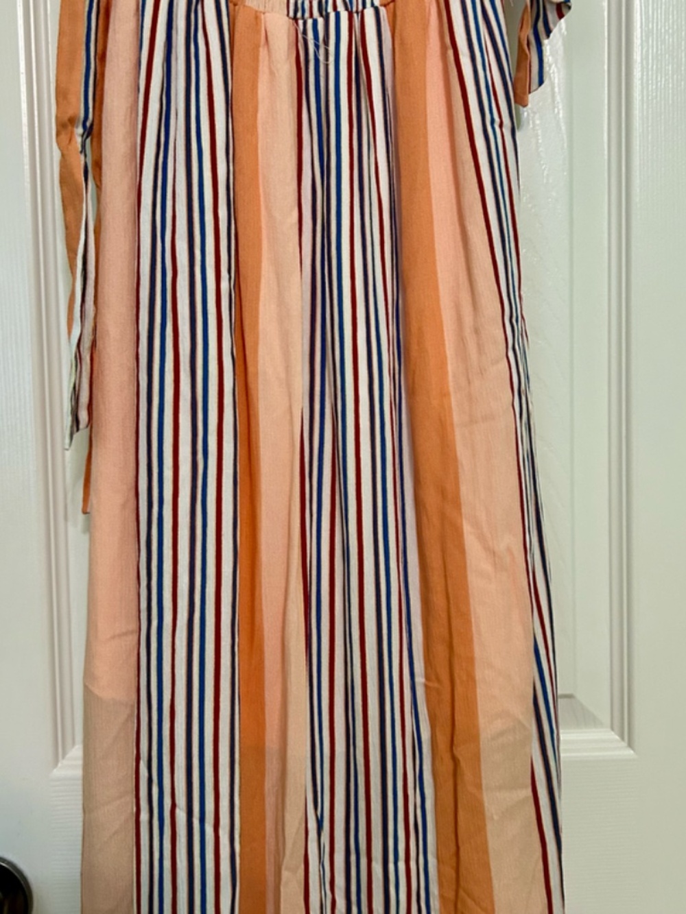 Altar'd State Orange Stripe Maxi Dress Gauzy Smocked Tie Shoulders Ruffle Small - Picture 4 of 12